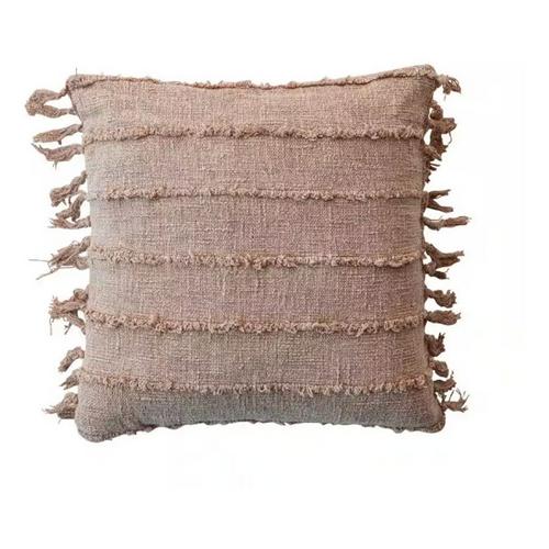 Creative Co-Op Stonewashed Woven Cotton Throw Pillow with Fringe - Primary Image