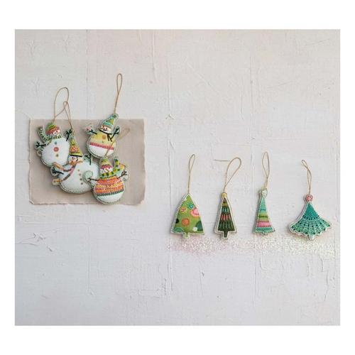 Creative Co-Op Cotton Velvet Christmas Tree Ornament w/ Embroidery & Glass Beads (Styles May Vary) - Primary Image