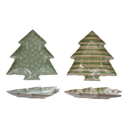 Creative Co-Op Stoneware Tree Shaped Plate with Holiday Pattern (Styles May Vary) - Primary Image
