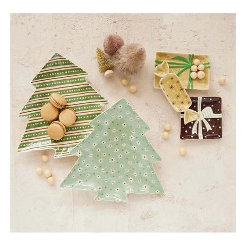 Creative Co-Op Stoneware Tree Shaped Plate with Holiday Pattern (Styles May Vary) - Primary Image