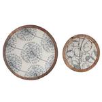 Creative Co-Op Enameled Mango Wood Bowl with Botanical Pattern - Thumbnail 1 of 6