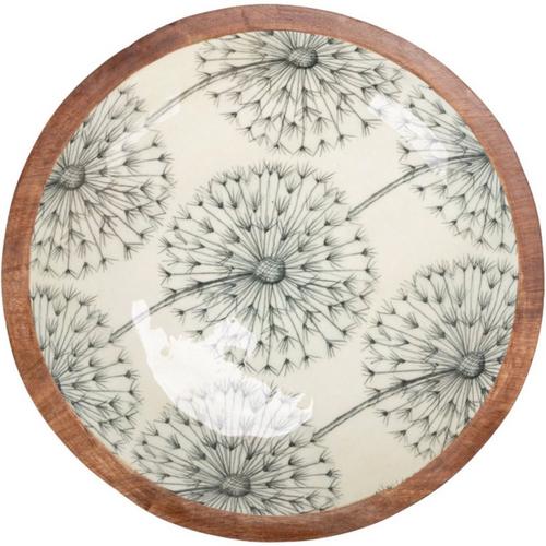 Creative Co-Op Enameled Mango Wood Bowl with Botanical Pattern - Primary Image