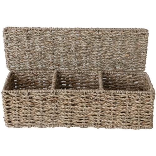 Creative Co-Op Hand-Woven Seagrass Basket with 3 Sections & Lid - Primary Image