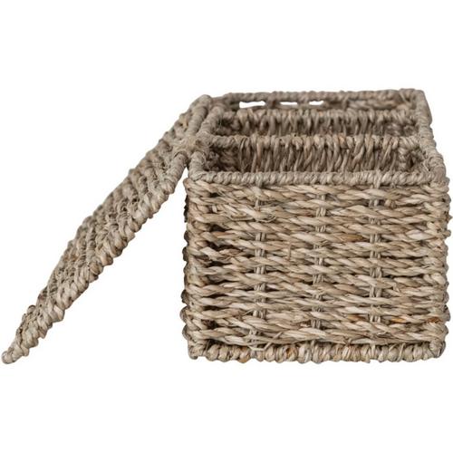 Creative Co-Op Hand-Woven Seagrass Basket with 3 Sections & Lid - Primary Image