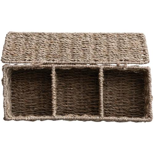 Creative Co-Op Hand-Woven Seagrass Basket with 3 Sections & Lid - Primary Image