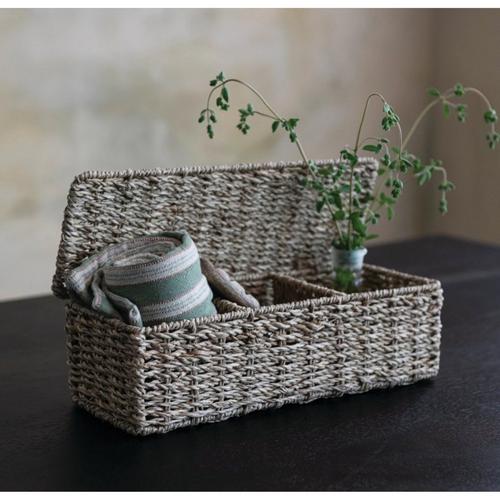Creative Co-Op Hand-Woven Seagrass Basket with 3 Sections & Lid - Primary Image