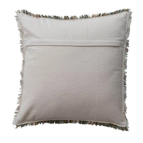 Creative Co-Op 20in Woven Linen & Cotton Pillow with Plaid Pattern and Fringe - Primary Image