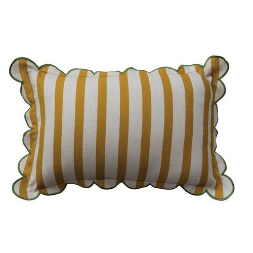 Creative Co-Op Cotton Striped Lunbar Pillow with Scalloped Flange - Primary Image