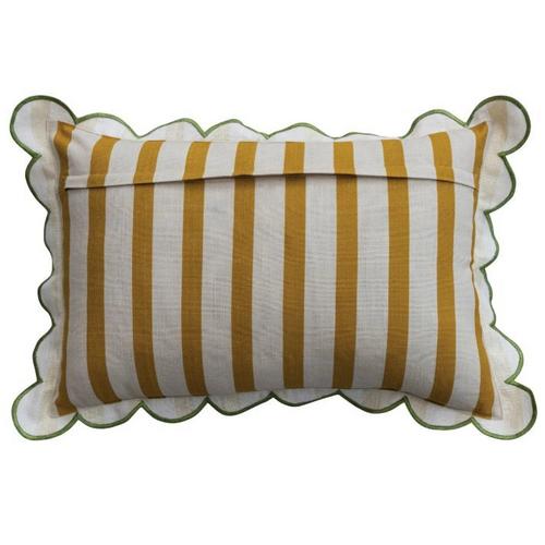 Creative Co-Op Cotton Striped Lunbar Pillow with Scalloped Flange - Primary Image