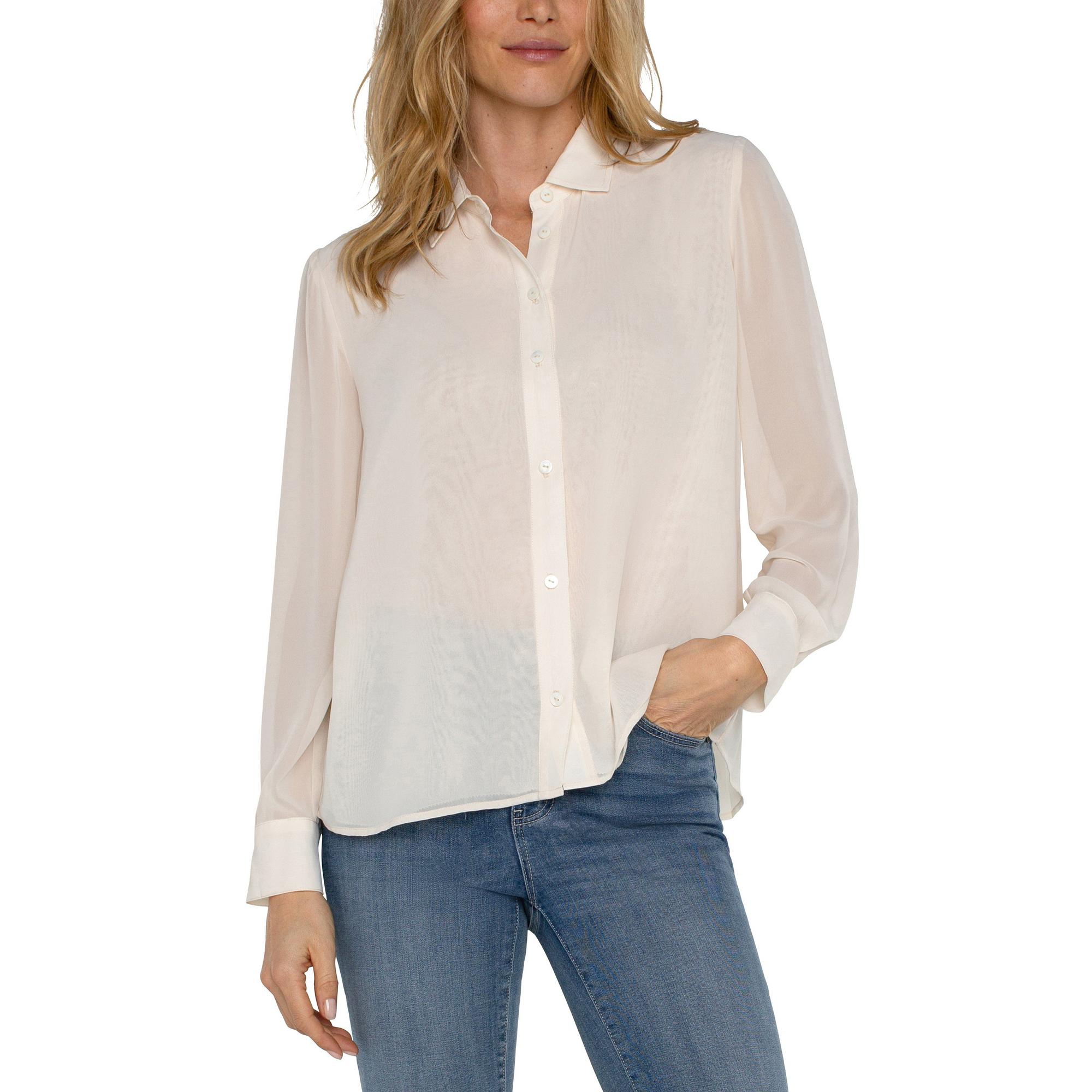 Women's Liverpool Los Angeles Woven Pleat Back Detail Long Sleeve Button Up Shirt