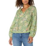 Women's Liverpool Los Angeles Shirred Woven Long Sleeve Notch Neck Blouse - Thumbnail 1 of 4