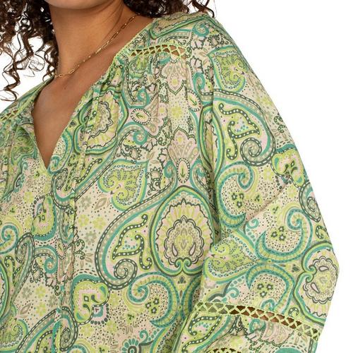 Women's Liverpool Los Angeles Shirred Woven Long Sleeve Notch Neck Blouse - Primary Image