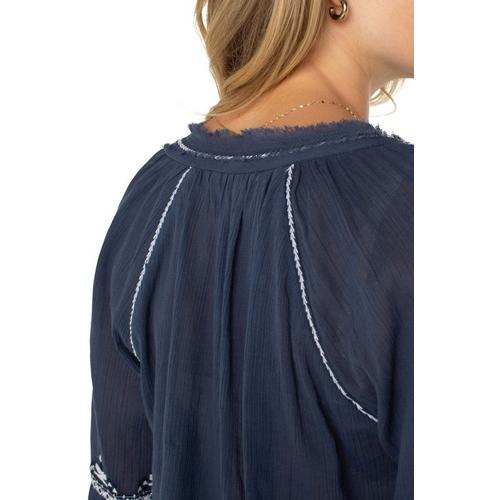 Women's Liverpool Los Angeles Raglan Woven Long Sleeve Notch Neck Blouse - Primary Image