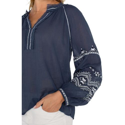 Women's Liverpool Los Angeles Raglan Woven Long Sleeve Notch Neck Blouse - Primary Image