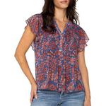 Women's Liverpool Los Angeles Double Layer Flutter Woven V-Neck Blouse - Thumbnail 1 of 4