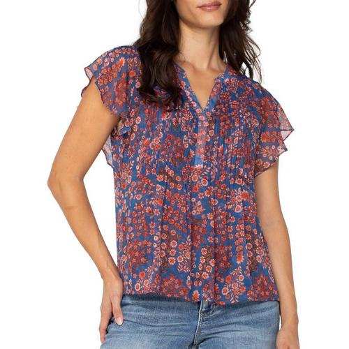 Women's Liverpool Los Angeles Double Layer Flutter Woven V-Neck Blouse - Primary Image