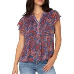 Women's Liverpool Los Angeles Double Layer Flutter Woven V-Neck Blouse - Thumbnail 2 of 4