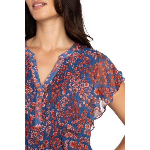 Women's Liverpool Los Angeles Double Layer Flutter Woven V-Neck Blouse - Primary Image
