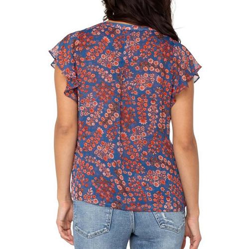 Women's Liverpool Los Angeles Double Layer Flutter Woven V-Neck Blouse - Primary Image