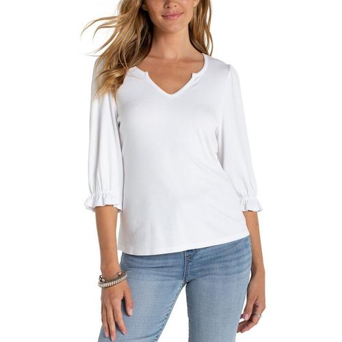 Women's Liverpool Los Angeles Ruffle Detail 3/4 Sleeve Notch Neck Shirt - Primary Image