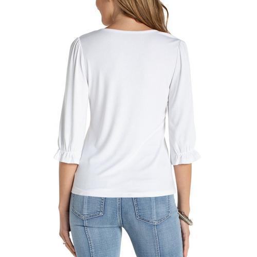 Women's Liverpool Los Angeles Ruffle Detail 3/4 Sleeve Notch Neck Shirt - Primary Image
