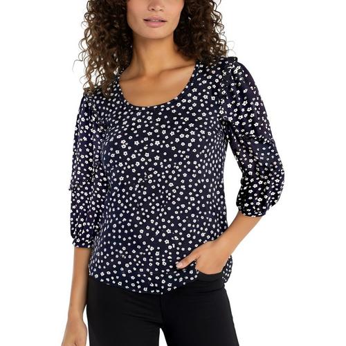 Women's Liverpool Los Angeles Ruffle Sleeve Knit 3/4 Sleeve Scoop Neck Shirt - Primary Image