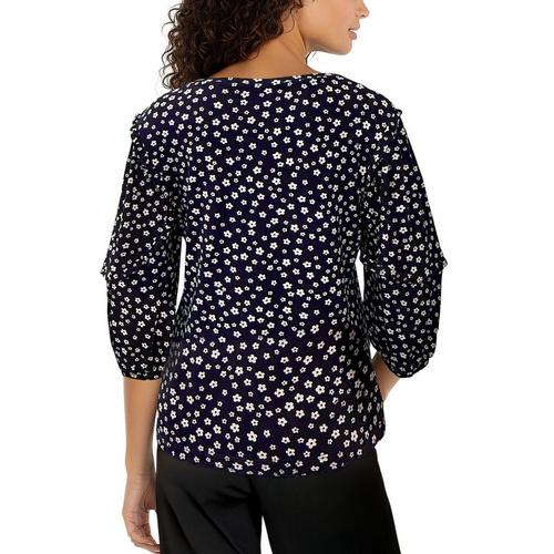 Women's Liverpool Los Angeles Ruffle Sleeve Knit 3/4 Sleeve Scoop Neck Shirt - Primary Image