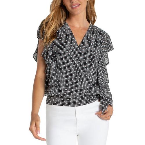 Women's Liverpool Los Angeles Ruffle Sleeve Draped Front Woven V-Neck Blouse - Primary Image