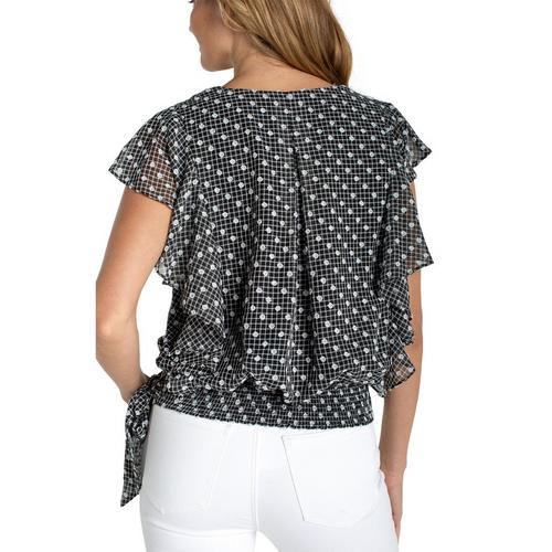 Women's Liverpool Los Angeles Ruffle Sleeve Draped Front Woven V-Neck Blouse - Primary Image