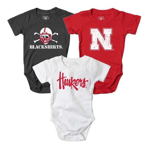 Wes and Willy Infant Nebraska Cornhuskers Hopper Onesie 3pk - Primary Image