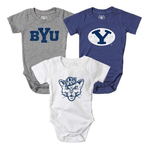 Wes and Willy Infant BYU Cougars Hopper 3 Pack Onesies - Primary Image