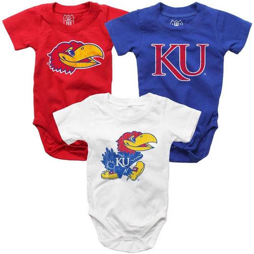Wes and Willy Infant Kansas Jayhawks Hopper Onesie 3 Pack - Primary Image