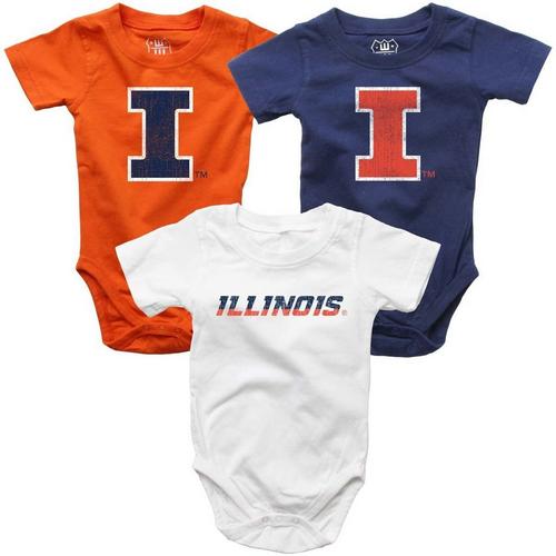 Wes and Willy Baby Illinois Fighting Illini Hopper Onesie 3 Pack - Primary Image