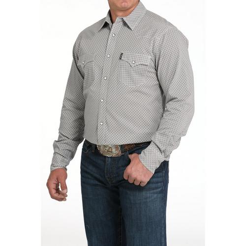 Men's Cinch Modern Fit Grey Print Western Long Sleeve Button Up Shirt - Primary Image