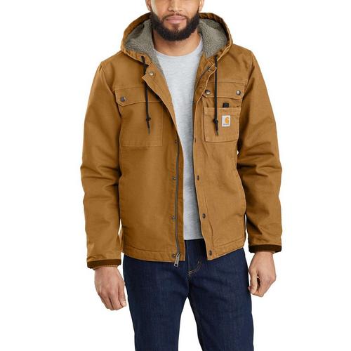 Men's Carhartt Relaxed Fit Washed Duck Sherpa-Lined Utility Hooded Canvas Jacket - Primary Image