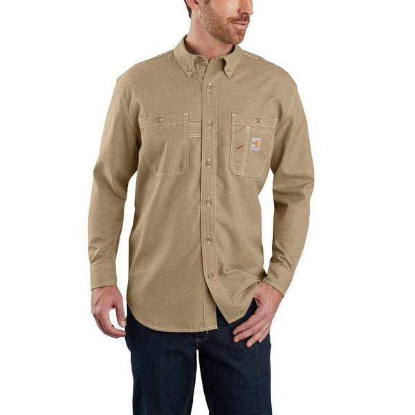 Men's Carhartt Flame Resistant Force Long Sleeve Button Up Shirt XLarge Dark Khaki