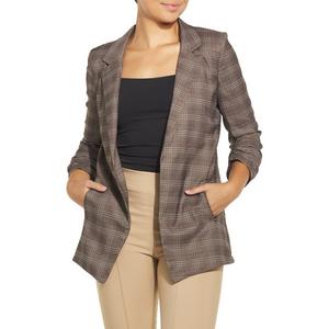 Women's Blu Pepper Plaid Rouched Sleeve Blazer