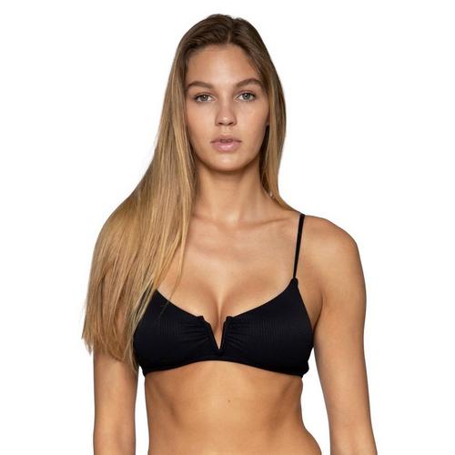 Women's damsel V Wire Spiral Rib Swim Bikini Top - Primary Image