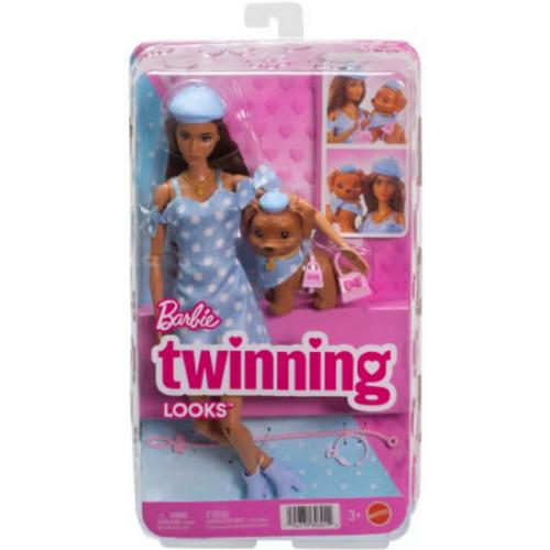 Barbie Twinning Looks Fashion Doll With Pet Dog, Matching Blue Clothes & Accessories, Brunette - Primary Image