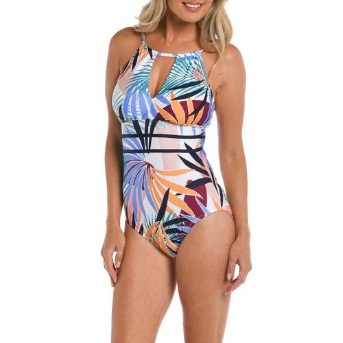 Women's 24th & Ocean High Neck Keyhole One Piece Swimsuit - Primary Image