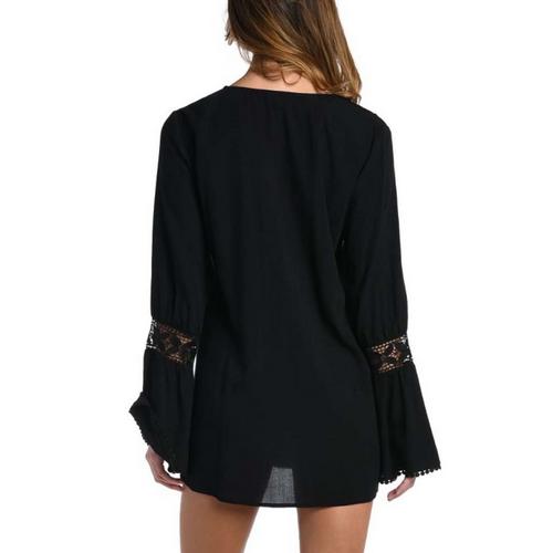 Women's La Blanca Beachcomber Basics Lace Up V-Neck Dress Swim Cover Up - Primary Image