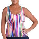 Women's 24th & Ocean Tropics Stripe Crossback Swim Tankini - Thumbnail 1 of 2