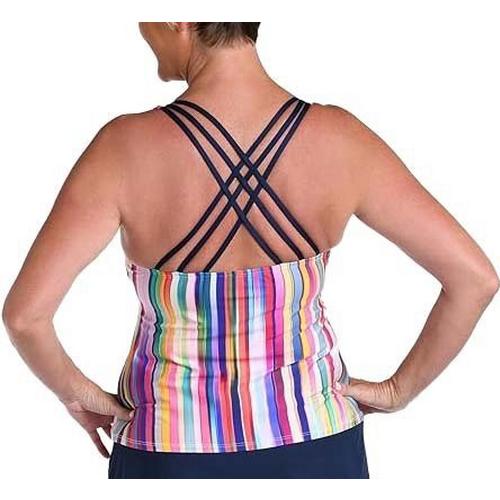 Women's 24th & Ocean Tropics Stripe Crossback Swim Tankini - Primary Image