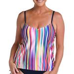 Women's 24th & Ocean Tropics Stripe V-Neck Blouson Swim Tankini - Thumbnail 1 of 3