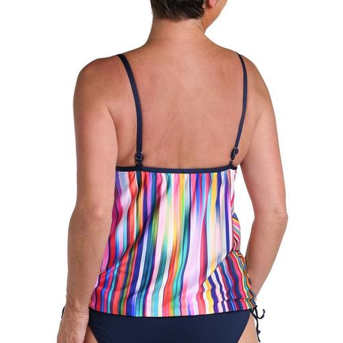 Women's 24th & Ocean Tropics Stripe V-Neck Blouson Swim Tankini - Primary Image
