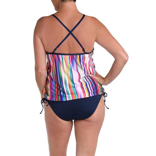 Women's 24th & Ocean Tropics Stripe V-Neck Blouson Swim Tankini - Primary Image