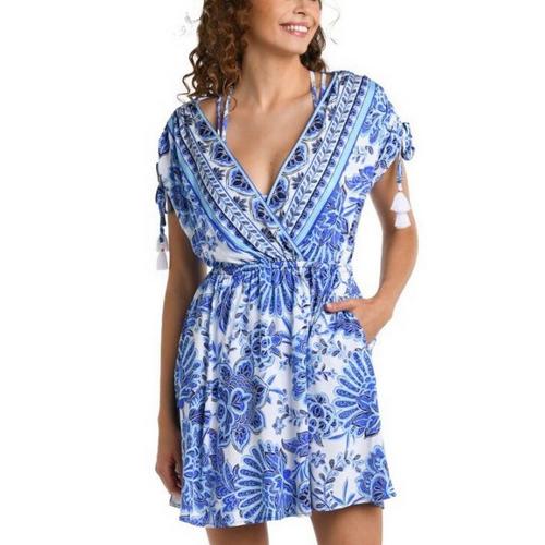 Women's La Blanca Waves of Color V-Neck Dress Swim Cover Up - Primary Image
