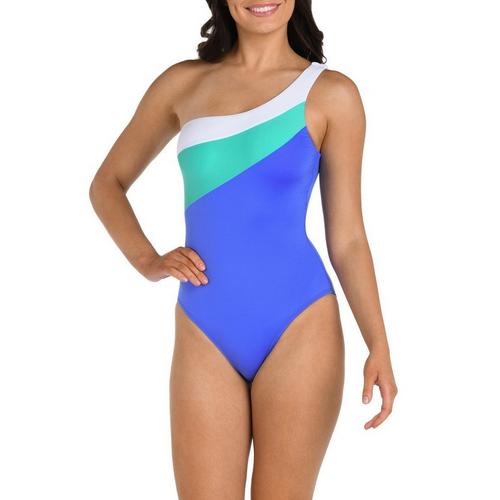 Women's 24th & Ocean Solid One Shoulder One Piece Swimsuit - Primary Image