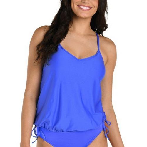 Women's 24th & Ocean Underwire V-Neck Blouson Swim Tankini - Primary Image