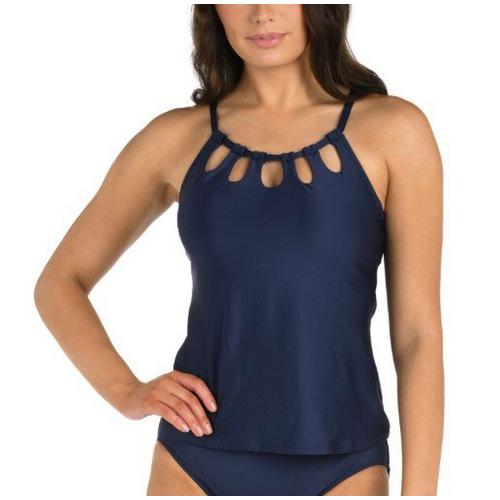 Women's 24th & Ocean Sketched Flora Cutout High Neck Swim Tankini - Primary Image